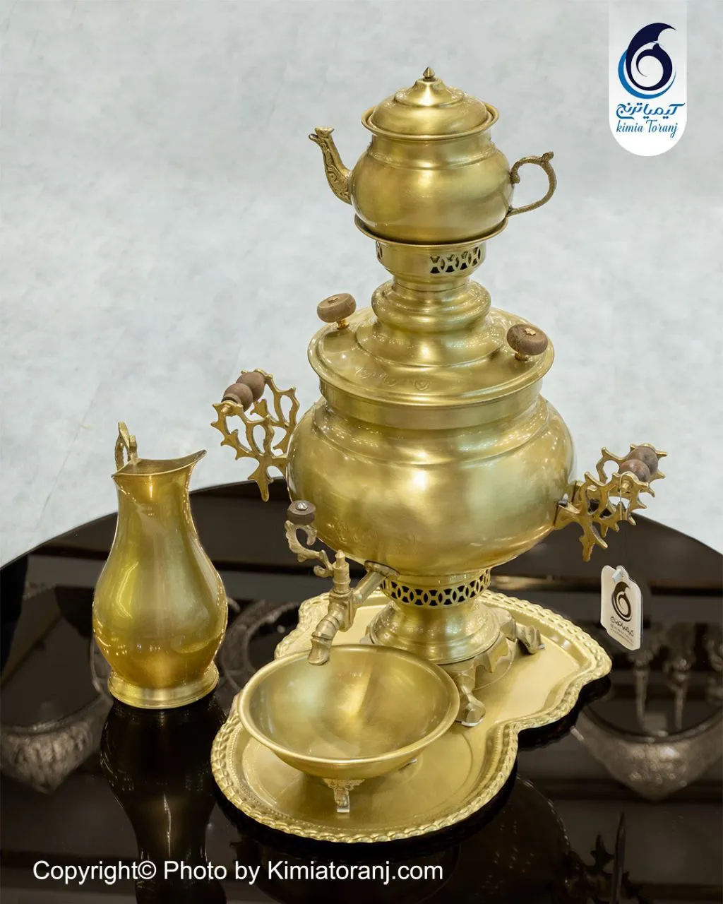 سرویس سماور ذغالی 6 لیتری عدسی ساده برنجی ضخیم با ضمانت ۶۰ ماهه کیمیاترنج