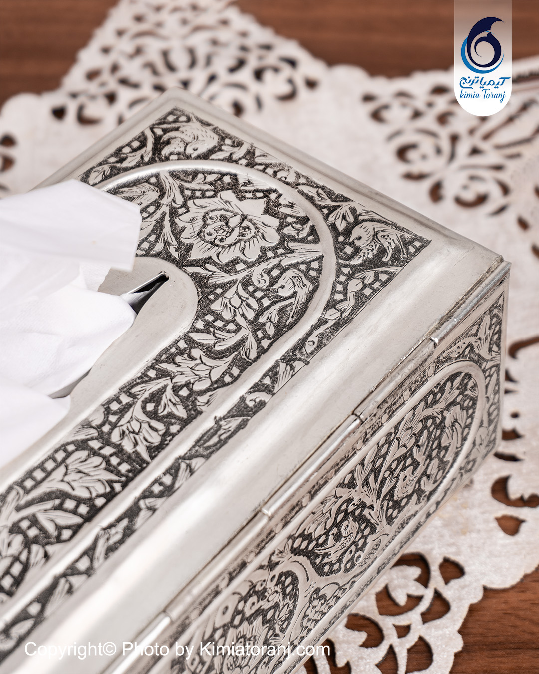 جادستمال پتینه شبه نقره قلم گل و مرغ