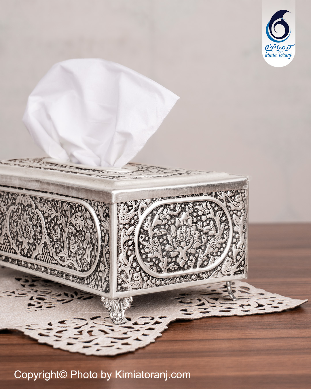 جادستمال پتینه شبه نقره قلم گل و مرغ