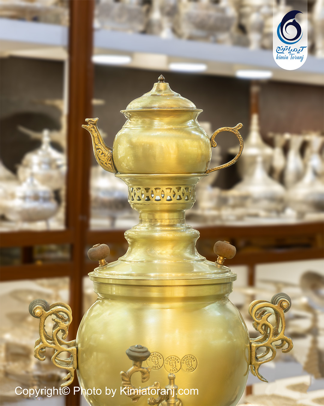 سرویس سماور زغالی 4 لیتری توپی ساده دسته توری برنجی ضخیم