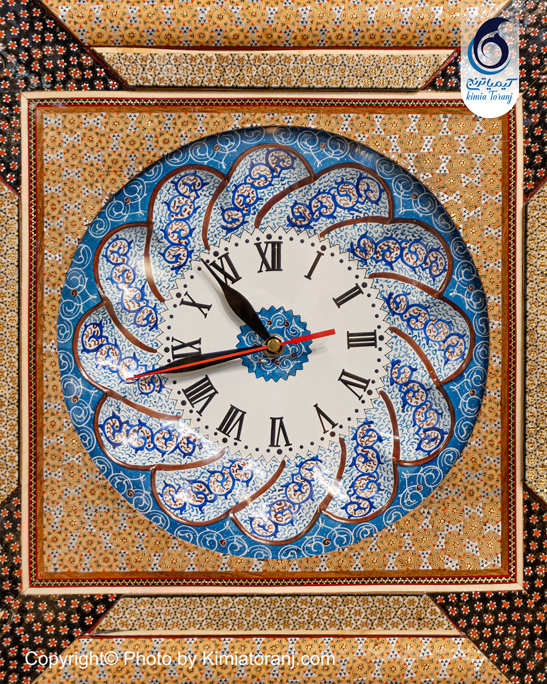 ساعت چهارگوش تمام خاتم با صفحه مینا