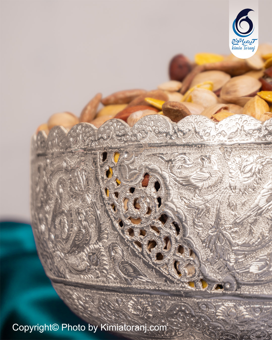 پسته خوری شبه نقره قلم گل و مرغ
