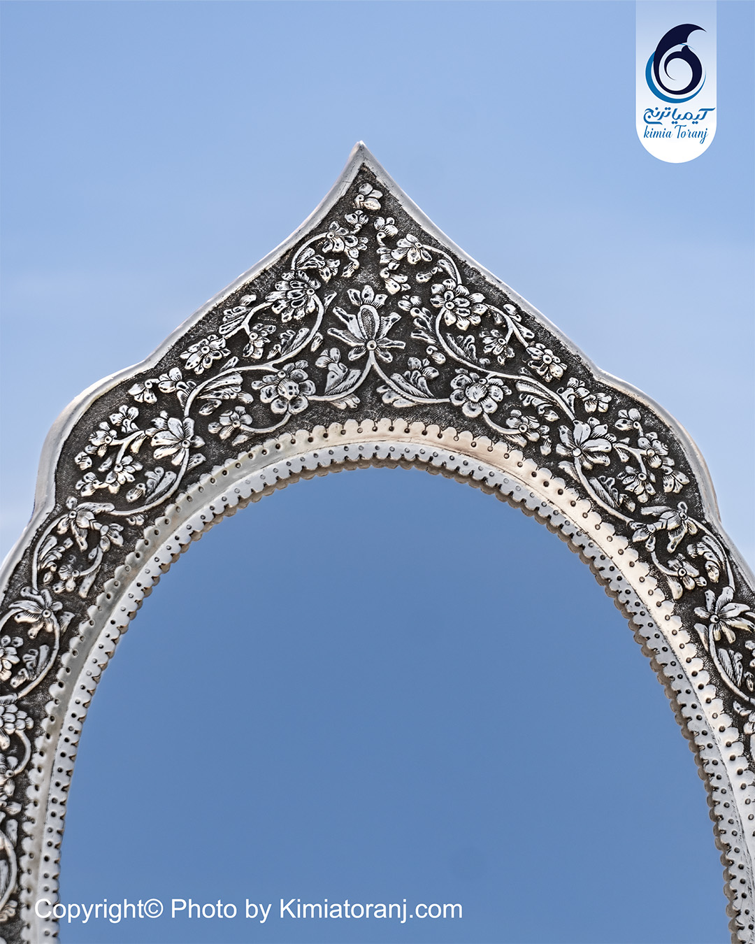 آینه شمعدان بیضی تاجدار 60 شبه نقره گل برجسته