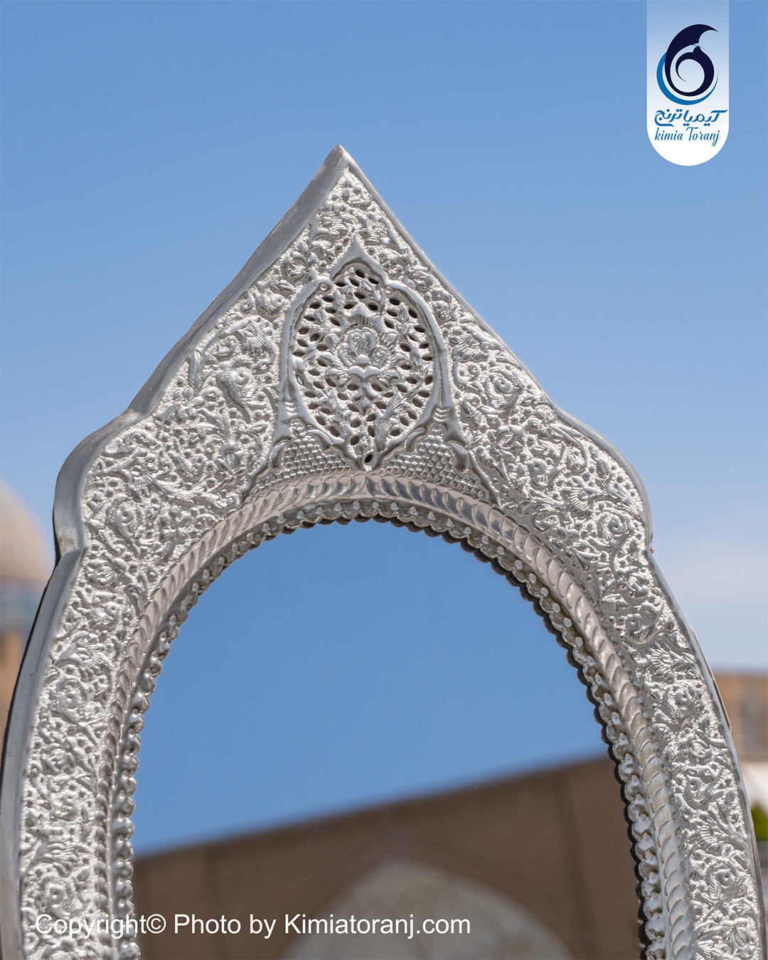 آینه شمعدان بیضی  تاجدار 50 شبه نقره گل و مرغ سفید