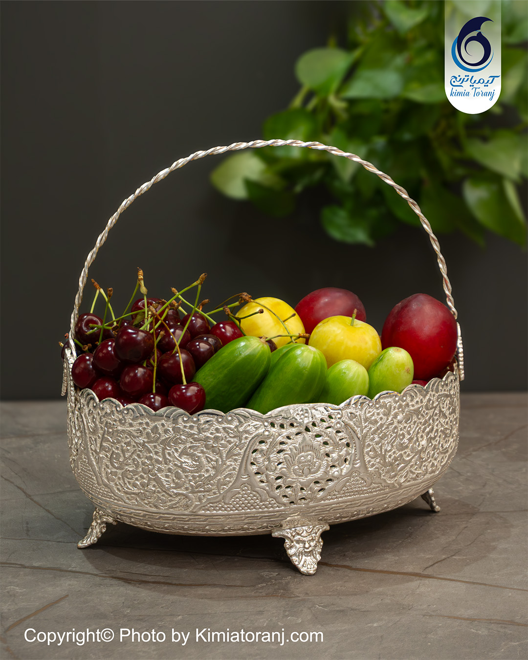 میوه خوری بیضی شبه نقره آجیل خوری  قلم گل و مرغ نقره نما سفید با روکش و ضمانت 36 ماهه صنایع دستی کیمیاترنج 
